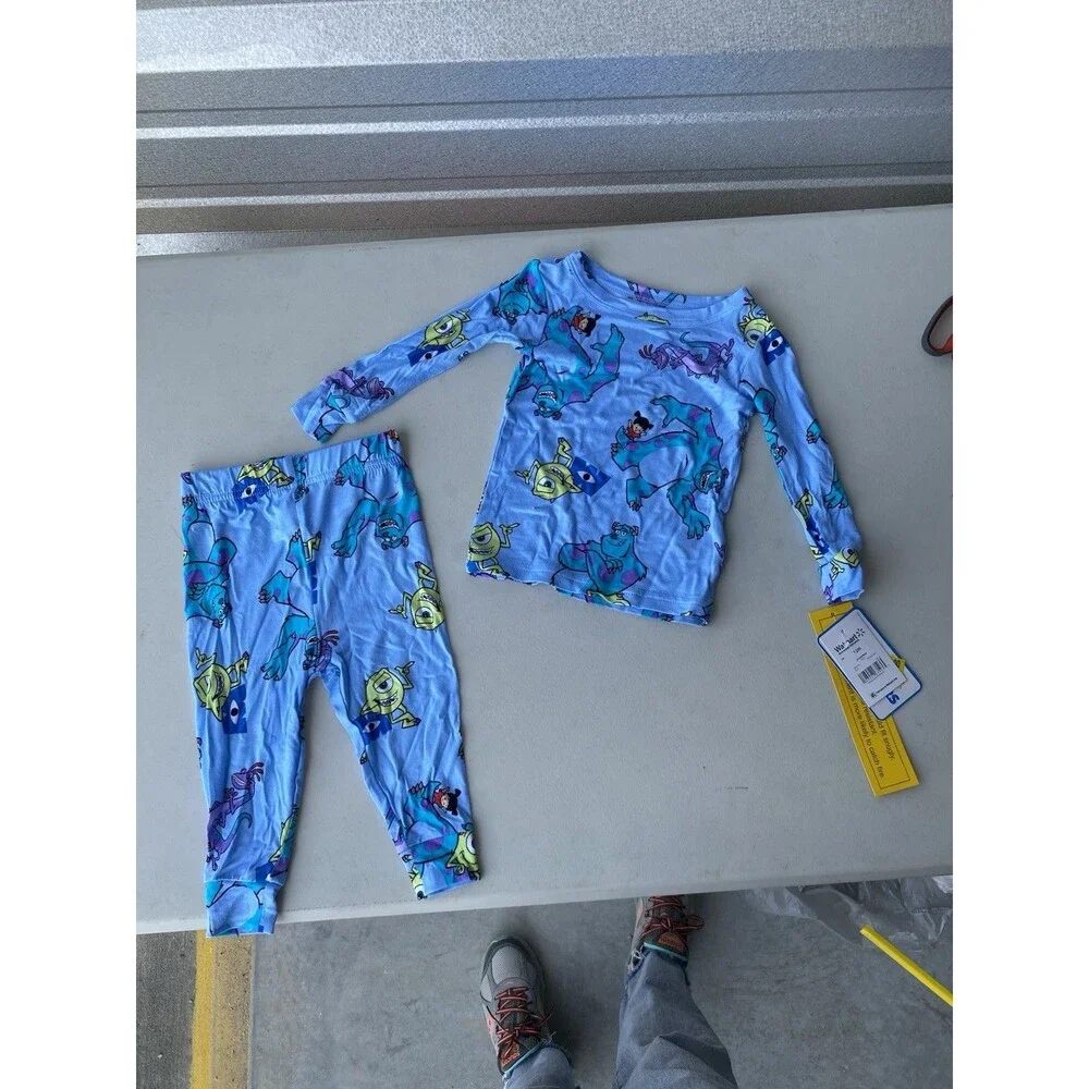 Disney Monsters Inc Bamboo Pajamas 2PC Set 12M Mike Sulley Boo Blue Viscose NWT